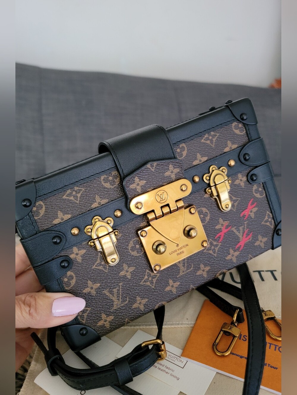 Louis Vuitton Monogram Trunk Crossbody in Brown, Black and Pink Accents